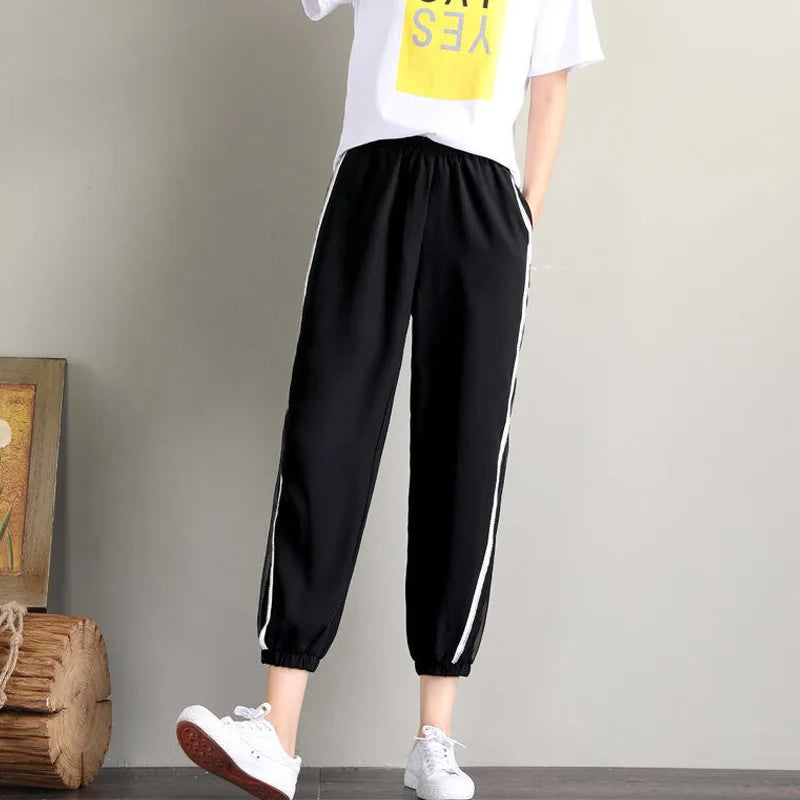 Summer Sexy Mesh Woman Pants Korea Fashion High Waist Thin Casual Black Baggy Harem Pants Yk2 Trousers Pantalones Vetement Femme