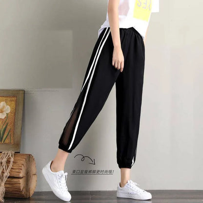 Summer Sexy Mesh Woman Pants Korea Fashion High Waist Thin Casual Black Baggy Harem Pants Yk2 Trousers Pantalones Vetement Femme