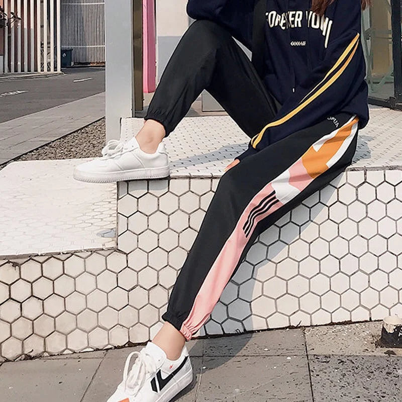 High Waist Sweatpant Pants Women Patchwork Hip Hop Harem Loose Pants Spring Trousers Soprt Baggy Joggers Trousers Vetement Femme