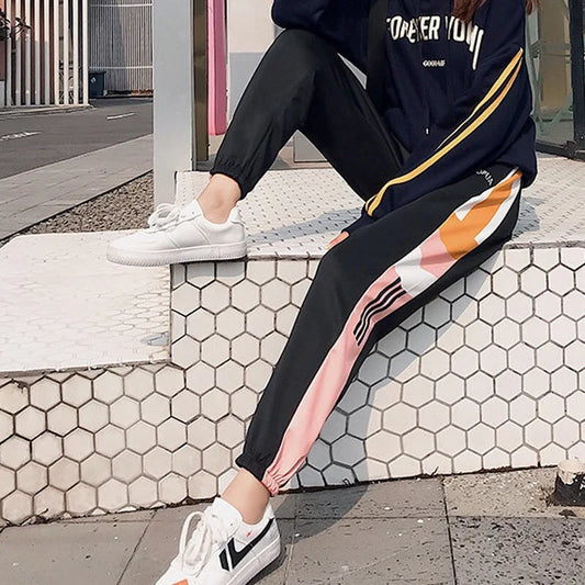 High Waist Sweatpant Pants Women Patchwork Hip Hop Harem Loose Pants Spring Trousers Soprt Baggy Joggers Trousers Vetement Femme