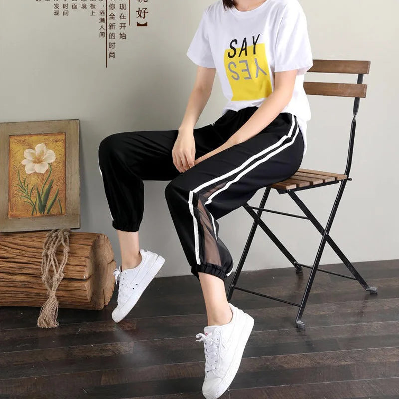 Summer Sexy Mesh Woman Pants Korea Fashion High Waist Thin Casual Black Baggy Harem Pants Yk2 Trousers Pantalones Vetement Femme
