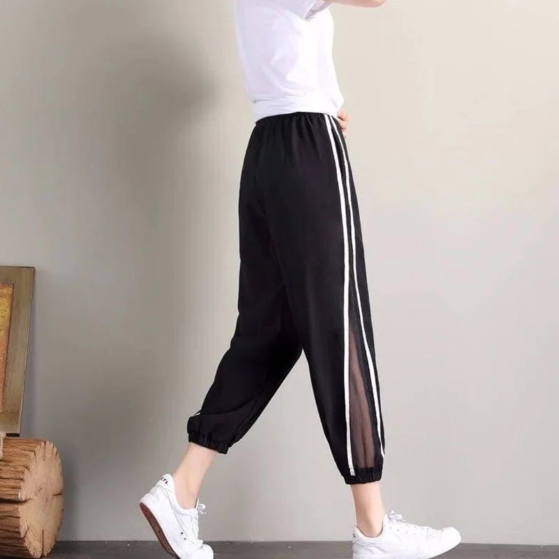 Summer Sexy Mesh Woman Pants Korea Fashion High Waist Thin Casual Black Baggy Harem Pants Yk2 Trousers Pantalones Vetement Femme